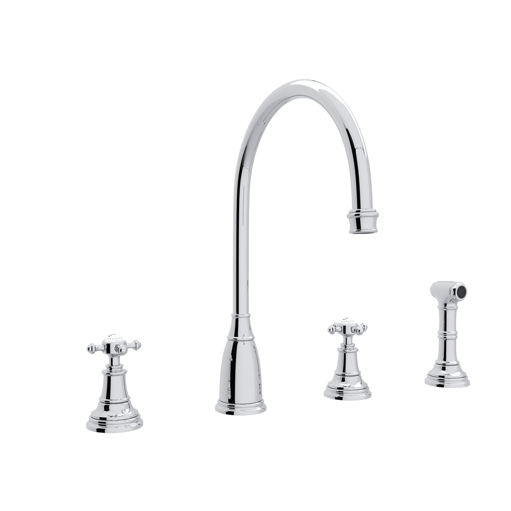 Rohl Georgian Era Mezcladora de Cocina de Dos Manijas con Aspersor Lateral - Manija de Cruz - Cromo Pulido