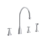 Rohl Georgian Era Mezcladora de Cocina de Dos Manijas con Aspersor Lateral - Manija de Cruz - Cromo Pulido