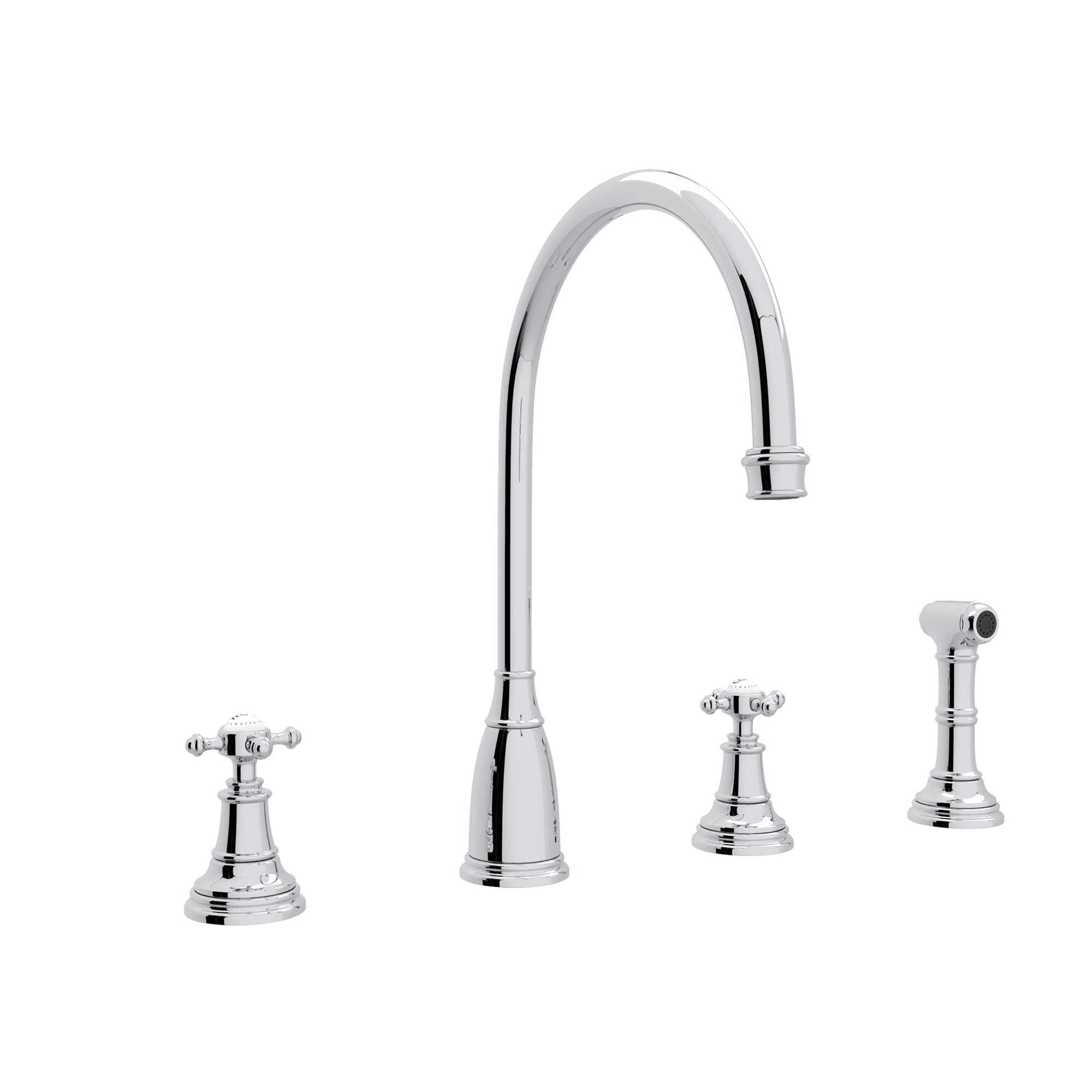 Rohl Georgian Era Mezcladora de Cocina de Dos Manijas con Aspersor Lateral - Manija de Cruz - Cromo Pulido