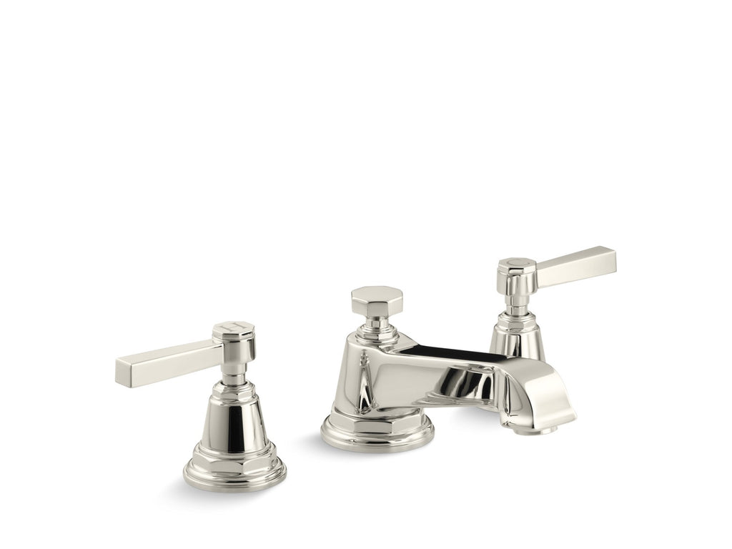 Kohler Pinstripe — Llave de Lavabo Widespread (3 Orificios) con Manijas de Palanca — Níquel Pulido Vibrant