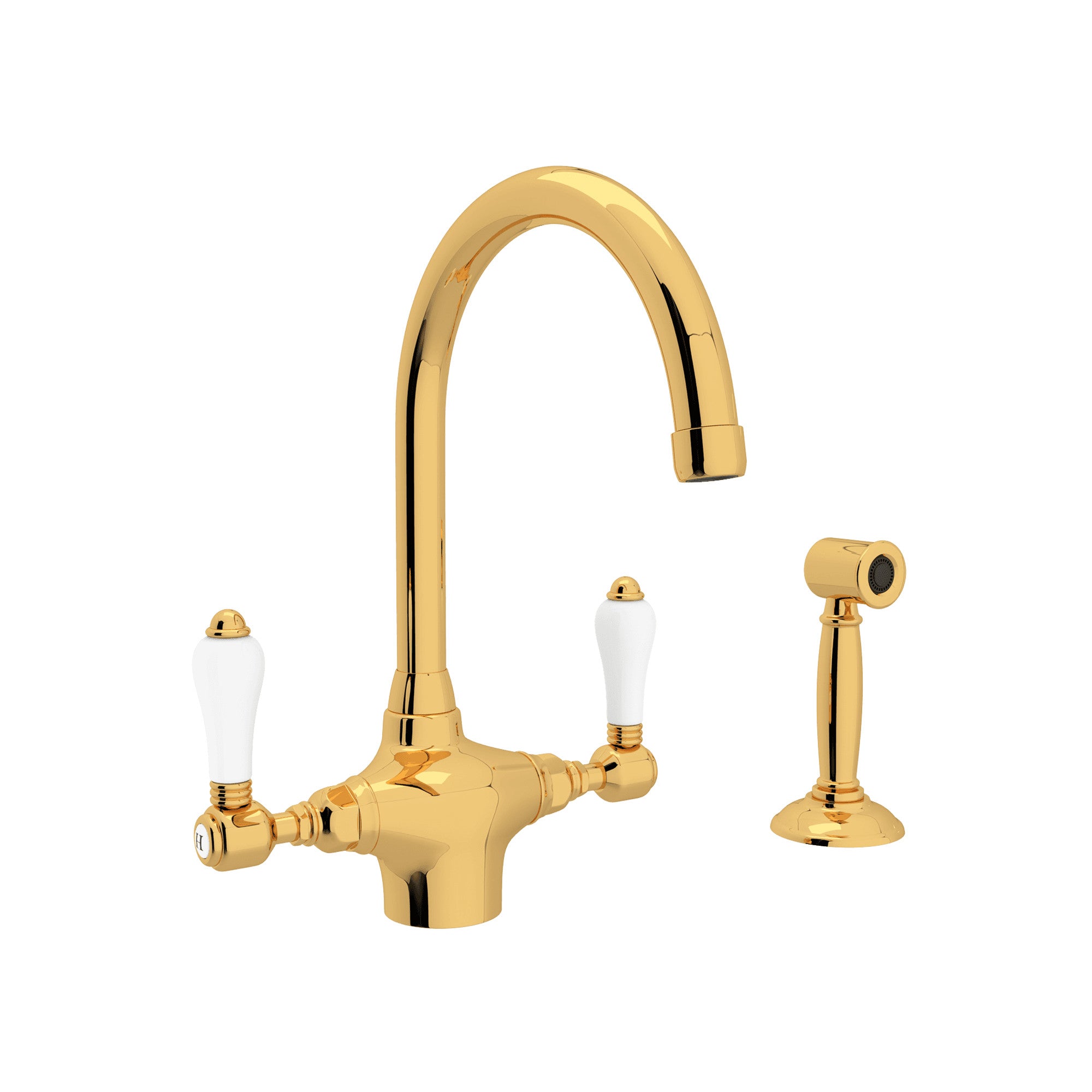 Rohl San Julio Mezcladora de Cocina de Dos Manijas con Aspersor Lateral - Latón Italiano